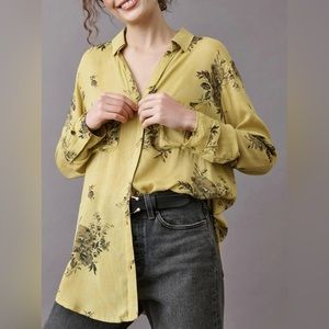 Plicro |Anthropologie mustard, floral button up long sleeve